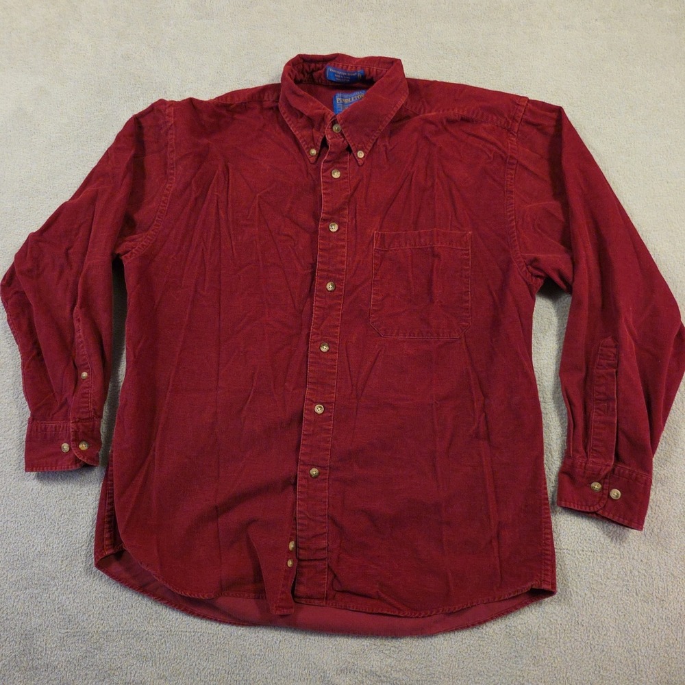 Pendleton Button Down Shirt Mens L Red Corduroy Outdoor Workwear Streetwear